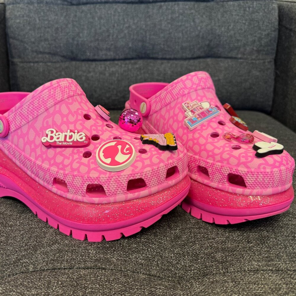 Barbie The Movie X Crocs Mega Crush Clog Hot Pink Platform with Extra Jibbitz